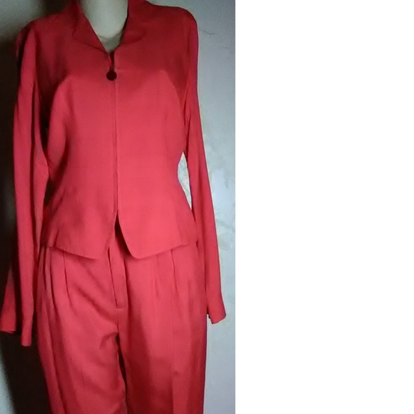 Dana Buchman Red 100% Silk Casual Pant Suit Size 6 - Picture 5 of 7